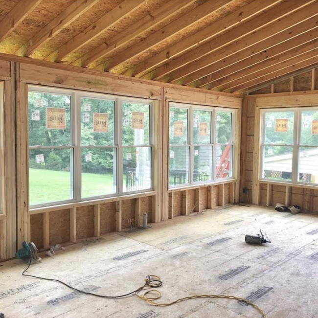 inside new sunroom build frame wood flooring big windows mt. juliet