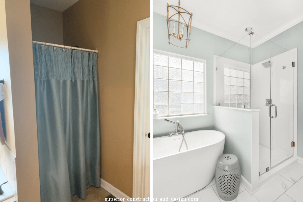before-after-full-bathroom-gut-white-tub-blue-walls-chandelier-mt-juliet