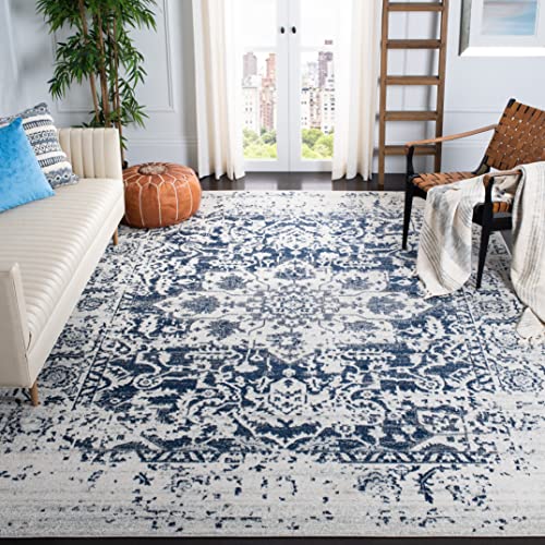 SAFAVIEH Madison Collection 8' x 10' Cream / Navy MAD603D Oriental Snowflake Medallion Distressed Non-Shedding Living Room Bedroom Dining Home Office Area Rug