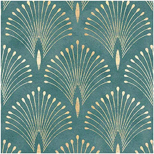 UniGoos Peacock Tail Classic Pattern Blue Green Peel and Stick Wallpaper Vintage Removable Wall Paper Modern Self Adhesive Contact Paper for Cabinet Shelf Liner Bedroom DIY Decor 17.7" x118"